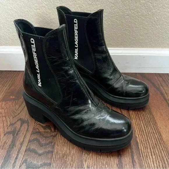 Karl Lagerfeld Women’s Bernadette Bootie Boots Patten Leather Chunky Heel Sz 8 M - Picture 9 of 16